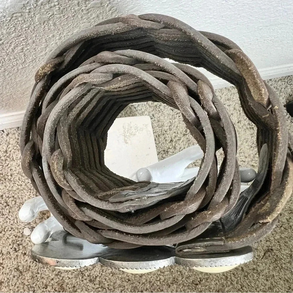 Motit 56 Wide Braided Leather Belt with Metal and Stone Buckle Made in India S - Picture 9 of 14